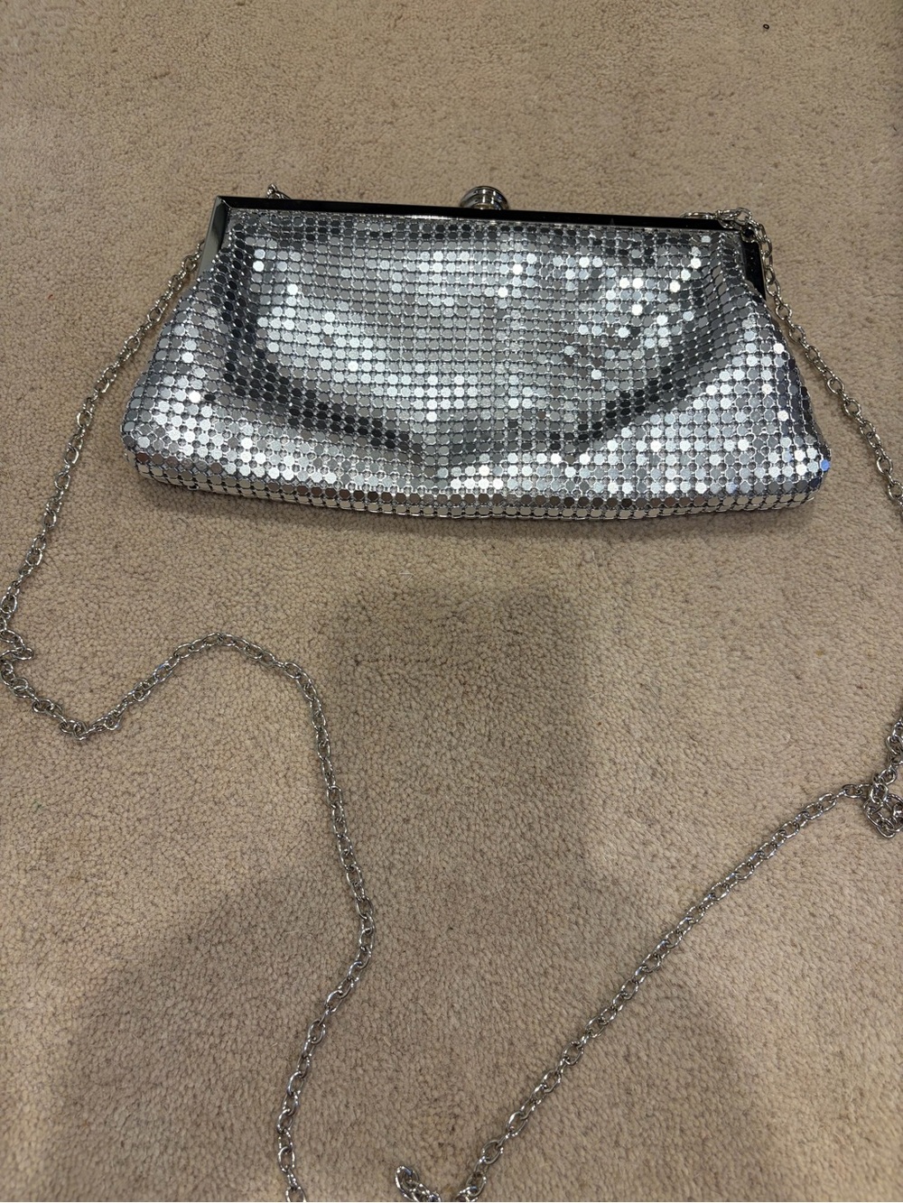 Silver Sequin Evening Clutch with Chain Strap